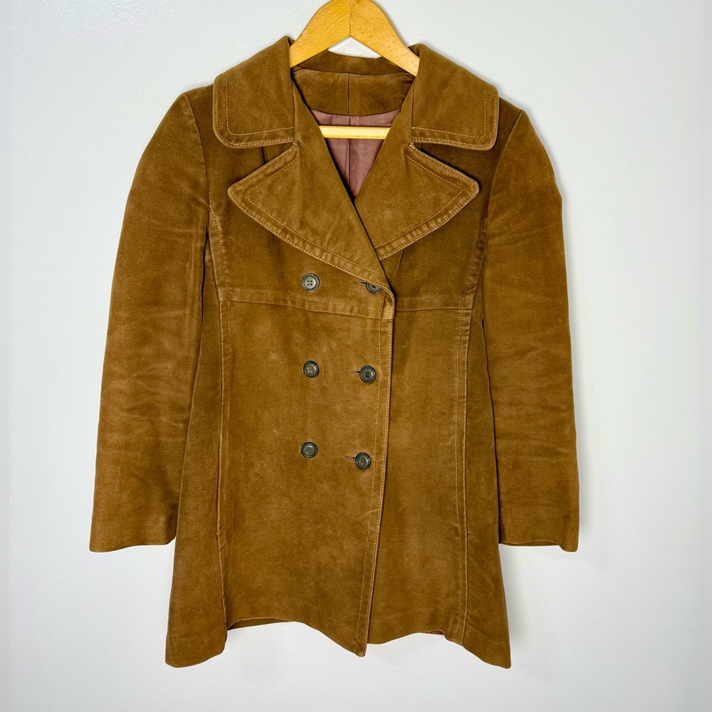 Vintage Suede Classic Brown Double-Breasted Women's Pea Coat | M - Picture 1 of 6